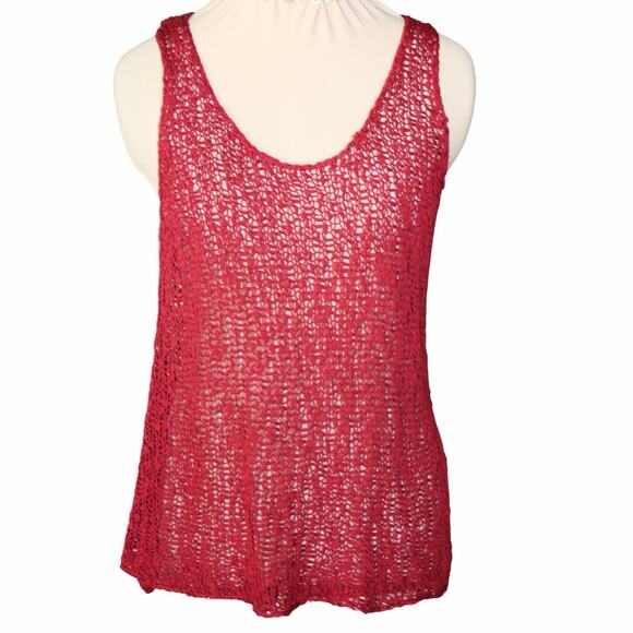 Eileen Fisher Open Knit Lace Tank Top | Size Large | Red | Italian Yarn - Picture 2 of 7
